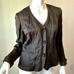 Lafayette 148 New York chocolate brown metallic crinkle blazer size 4